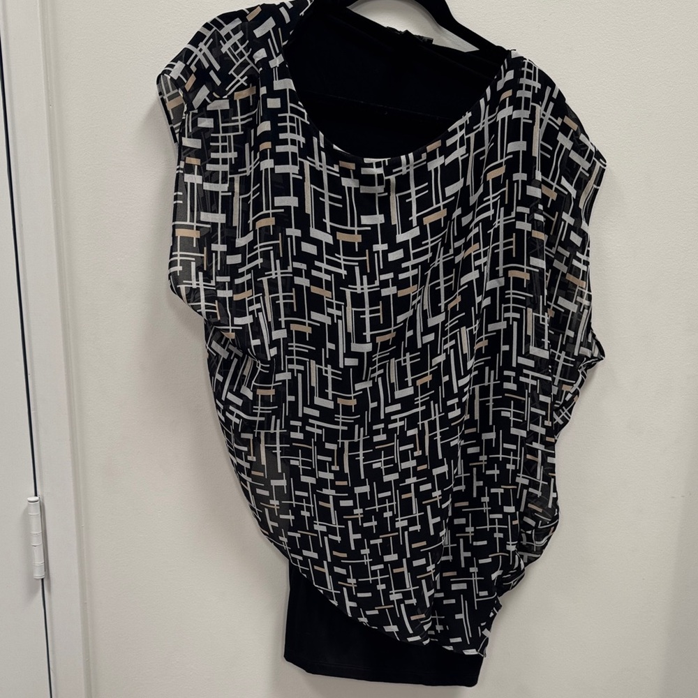 White House Black Market Abstract Black and White Blouse